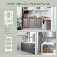 HOMCOM Torre de Aprendizaje para Niños con Pedal Altura Ajustable en 3 Posiciones y Barra de Seguridad 40x50x90 cm Gris(m-5)