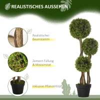 HOMCOM Künstlicher Buchsbaum, Kunstpflanze, realistisches Aussehen, Outdoor, Grün + Schwarz(m-4)