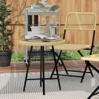 Outsunny Tavolino da Giardino Moderno in Rattan e Acciaio, 50x50x55 cm, Nero e color Legno(m-2)