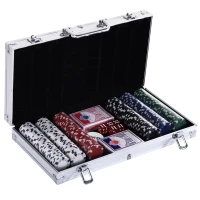 HOMCOM Pokerkoffer abschließbar Pokerset mit Koffer 300 Chips 5 Würfel 2 Kartendecks Zubehör, Pokerchips Komplett Set Pokerspiel Kartenspiele Aluminiumkoffer für Texas Hold'em, Blackjack(m-1)