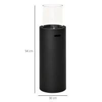 HOMCOM Ethanol-Kamin Bio-Ethanol-Brenner 0,4L 1 Std. Brenndauer 1000W kein Rauch Stahl gehärtetes Glas Schwarz 30 x 30 x 94 cm(m-3)