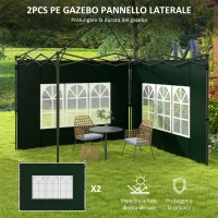 Outsunny Set 2 Teli per Gazebo 3x3 m e 3x6 m con Finestre, in PE e Plastica, 293x193 cm, Verde(m-4)