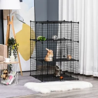 PawHut Pet Playpen DIY Small Animal Cage Enclosure Metal Wire Fence 39 Panels with 3 Doors 2 Ramps for Kitten Bunny Chinchilla Pet Mink Black(m-2)