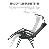 Outsunny 2 Piece Foldable Reclining Garden Chair with Headrest, Zero Gravity Deck Sun Lounger Seat Chair with Footrest, Armrest, Cup Holder & Canopy Shade, Black(m-7)