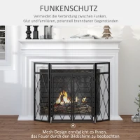 HOMCOM Funkenschutzgitter Funkenschutz, klappbar, 3-teilig, 120 cm xx 79 cm, Schwarz(m-4)