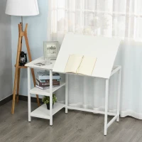 HOMCOM Table à Dessin Bureau inclinable Design Contemporain dim. 110L x 55l x 76H cm 2 étagères Panneaux Particules métal Blanc(m-9)