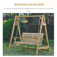 Outsunny Balancelle de Jardin 2 Places dim. 1,8L x 1,2l x 1,85H m accoudoirs Supports Verres Bois de mélèze pré-huilé(m-4)