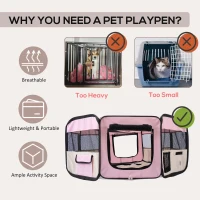 PawHut Portable Cat Dog Playpen Pet Puppy Rabbit Guinea Pig Pen Run Dia 90 x 41H cm Indoor & Outdoor Pink(m-4)
