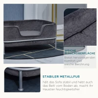 PawHut Hundesofa mit Rückenlehne Haustiersofa mit Metallbeinen Hundebett Weichem Bezug Katzensofa Metall Grau+Silber 63,5 x 43 x 24,5 cm(m-5)