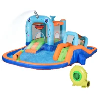 Outsunny Castillo Inflable para Niños con Tobogán Trampolín Piscina Inflador y Bolsa de Transporte 420x370x230 cm Multicolor(m-11)