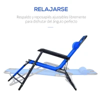 Outsunny Tumbona Reclinable y Plegable con Respaldo Ajustable en 2 Niveles Reposacabezas y Bolsillo Carga 136 kg 118x60x80cm Azul(m-4)