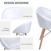 HOMCOM Chaise Design scandinave - Chaise de Salon ou Cuisine - Pieds effilés Bois Massif - revêtement synthétique PU Blanc(m-5)