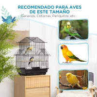 PawHut Jaula para Pájaros de Acero Pajarera con Bandeja Extraíble y 2 Comederos Pinzones Periquitos 50,5x41x63 cm Negro(m-7)