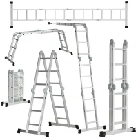DURHAND 3.4M 5-in-1 Telescoping Ladder with 2 Safety Platforms, Alloy Aluminium Multi Purpose 4-Fold Collapsible Ladder with 12 Steps, 150 kg Weight Capacity(m-1)
