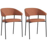 HOMCOM Set 2 Sedie da Pranzo Imbottite e Monoblocco, in Tessuto Effetto Lino e Acciaio, 59x56x78 cm, Arancione(m-1)