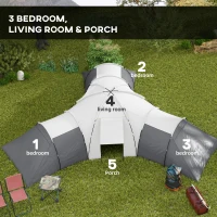 Outsunny 6-9 Man Tent with Bedrooms and Living Room, Accessories Included, Dark Grey(m-4)