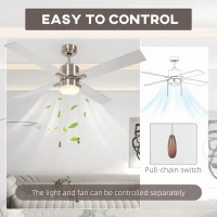 HOMCOM Ceiling Fan with LED Light, Flush Mount Ceiling Fan Lights with Reversible Blades, Pull-chain, Silver and Natural Tone(m-8)