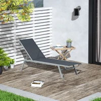 Outsunny Bain de Soleil transat - Chaise Longue - Design Contemporain - Dossier inclinable Multi-Positions - métal époxy textilène Noir - dim. 170 x 58 x 97 cm(m-2)
