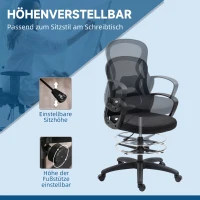 Vinsetto Bürostuhl, Zeichenstuhl mit Fußstütze, höhenverstellbar, 5 Rollen, Schwarz(m-4)