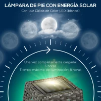 Outsunny Lámpara Solar de Jardín de Ratán Sintético con Luces LED Encendido/Apagado Automático 21x21x78 cm Gris(m-5)