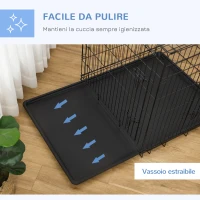 PawHut Gabbia per Animali Domestici Trasportino per Cani e Gatti Pieghevole in Acciaio Doppia Apertura, 121x77x82cm, Nero(m-6)