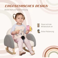 HOMCOM Schaukelstuhl für Kleinkinder, niedliches Design, Schaffell-Imitat, Eukalyptusholz, 50 x 45 x 44cm, grau+rosa+creme(m-6)