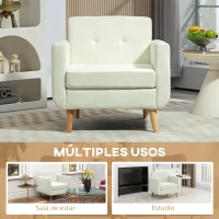 HOMCOM Butaca para Dormitorio con Reposabrazos y Patas de Madera Sofá Individual Carga 125 kg Crema(m-8)