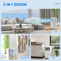 HOMCOM 7000 BTU Air Conditioning Unit, 3-in-1 Portable Air Conditioner, Dehumidifier, Cooling Fan with 2 Speeds, 24H Timer, Remote Control, Digital Display, Window Venting Kit, 26m²(m-4)