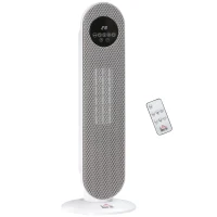 HOMCOM Chauffage d'appoint Radiateur soufflant Radiateur céramique oscillant 15-40°C avec Télécommande 1300/2000W, 21 x 21 x 63,5 cm(m-1)
