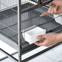 PawHut Jaula para Pájaros con Ruedas Pajarera Doble con 2 Bandejas Múltiples Puertas 4 Comederos 4 Perchas 95x45,5x102 cm Gris(m-9)