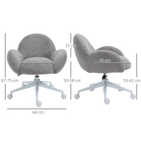 HOMCOM Makeup Vanity Chair, Cute Fluffy Desk Chair with Rolling Wheels for Bedroom Living Room, Grey(m-3)