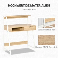 HOMCOM Schreibtisch Bücherregal Computertisch Bürotisch mit Schublade und Regal großer Stauraum E1-Spanplatte Metallrahmen Natur 80 x 50 x 100 cm(m-5)