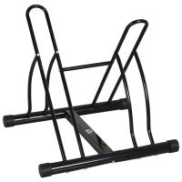 HOMCOM Rastrelliera da Terra per 2 Biciclette con Pneumatici fino 6.5 cm, Telaio Orientabile in Acciaio Nero, 60x54x57cm(m-1)