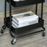 HOMCOM Carrito Auxiliar con Ruedas Carro de Almacenaje de 3 Niveles  para Baño Cocina Dormitorio Oficina 46x34,5x76,5 cm Negro(m-9)