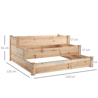 Outsunny Hochbeet 3-stufige Gartenbeet Pflanzenbeet  Kräuterbeet Blumentreppe für Balkon Garten Natur Tannenholz 120 x 120 x 56 cm(m-3)