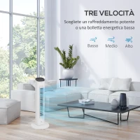 HOMCOM Ventilatore a Colonna con Telecomando e 3 Velocità, Timer 15 Ore, Oscillazione e Modalità Notte, Bianco(m-4)
