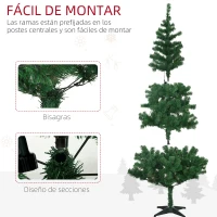 HOMCOM Árbol de Navidad Artificial de 480 Ramas con 150 Luces LED con 8 Modos y 100 Decoraciones Acero Ø86x180 cm Verde(m-7)