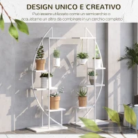 Outsunny Portafiori a 5 Livelli a Mezzaluna per Interni ed Esterni in MDF e Acciaio, 50x30x160 cm, Bianco(m-7)