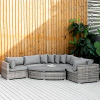 Outsunny 6 Pieces Outdoor PE Rattan Wicker Sofa Set with 10cm Thick Padded Cushionsand Half Round Patio Conversation Furniture Set with Angled Corner Designand Ottomansand and Back Pillows, Grey(m-10)