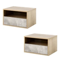 HOMCOM Set 2 Comodini Sospesi con Cassetto e Ripiano 45x35x27.5cm - Grigio e Color Legno(m-9)
