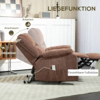 HOMCOM Relaxsessel mit Aufstehhilfe, verstellbare Kopfstütze, klappbare Rückenlehne, gepolsterte Armlehnen, Hellbraun(m-7)