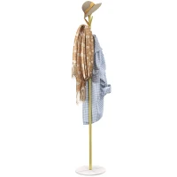 HOMCOM Appendiabiti da Terra Autoportante con 8 Ganci, Base in Marmo e Acciaio, Ø32x164cm, Oro(m-10)