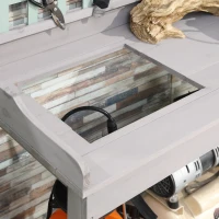 HOMCOM Garden Potting Table with Sink, Blackboard and Drawer, Wooden Planting Work Bench Workstation Outdoor Tool Storage Shelves(m-7)