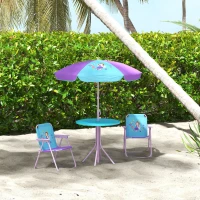 Outsunny Kids Picnic Table and Chair Set, Fairy Themed Outdoor Garden Furniture w/ Foldable Chairs, Adjustable Parasol(m-9)