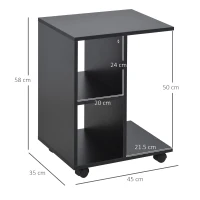 HOMCOM C-Shape End Table Unique Storage Unit w/ 2 Shelves 4 Wheels Freestanding Home Furniture Cabinet Square Black(m-3)
