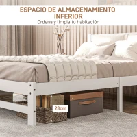 HOMCOM Marco de Cama de Madera 195x141 cm Estructura de Cama Doble para Colchón de 135x190 cm (no incluido) Carga 300 kg Blanco(m-4)