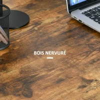 HOMCOM Bureau Informatique Design Industriel 2 étagères Panneaux Particules Aspect Vieux Bois Acier Noir(m-7)