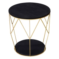HOMCOM Kaffeetisch mit Stauraum, Beistelltisch, Nachttisch, Couchtisch, Metall MDF, Schwarz, Ø45 x 48 cm(m-1)