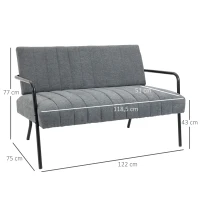 HOMCOM Doppelsofa Stoffsofa Polstersofa Sitzmöbel Loungesofa Metall samtartiges Polyester Schaumstoff Grau+Schwarz 122 x 75 x 77 cm(m-3)