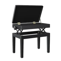 HOMCOM Banc de piano, banc de clavier réglable en hauteur en bois massif, tabouret piano avec compartiment caché, siège rembourré polyuréthane à 10 boutons, stable et antidérapant, charge 200kg, noir(m-7)